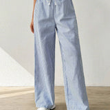 NEW  EZwear Pantalones bajos de lino de rayas para mujer