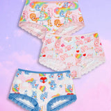 ROMWE X Care Bears Pantalones Cortos De Mujer Con Encaje Y Estampado De Dibujos Animados