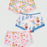 ROMWE X Care Bears Pantalones Cortos De Mujer Con Encaje Y Estampado De Dibujos Animados