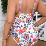 Swim Vcay Traje de baño de una sola pieza de talla grande con estampado floral de verano para playa