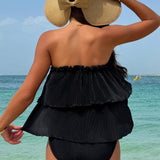 Swim Vcay Conjunto Tankini de verano para playa para mujer con parte superior de Cami con ribete de volantes y pantalon triangular de unicolor para vacaciones