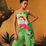 Frida Kahlo X  Conjunto de 2 piezas para mujer de pantalones anchos y top de tirantes con dobladillo irregular y estampado de personajes y plantas para las vacaciones de verano