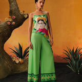 Frida Kahlo X  Conjunto de 2 piezas para mujer de pantalones anchos y top de tirantes con dobladillo irregular y estampado de personajes y plantas para las vacaciones de verano