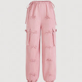 MOD Pantalones de paracaidas rosa con corbata de mono y cintura ajustable con cordon
