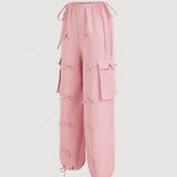 MOD Pantalones de paracaidas rosa con corbata de mono y cintura ajustable con cordon