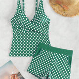 Swim Conjunto sin mangas de Tankini para mujer con estampado en la parte superior e inferior, patron aleatorio