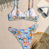 Bikinx Conjunto de bikini con diseno de palmera para mujeres, sexy con aro, con sentido de diseno, perfecto para vacaciones