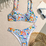 Bikinx Conjunto de bikini con diseno de palmera para mujeres, sexy con aro, con sentido de diseno, perfecto para vacaciones