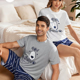 Conjunto de pijama para mujer de verano con camiConjuntoa de manga corta con letras impresas y shorts de rayas de colores