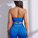 Sport Studio Conjunto deportivo para mujer de sosten casual sin costuras de cuello halter y leggings de unicolor, traje de tenis para mujer