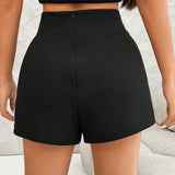 Prive Pantalones cortos de verano para mujer con decoracion de pedreria en forma de V