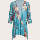 LUNE Cardigan kimono de flores para mujer, holgado y abierto al frente, ideal para vacaciones, con corte al azar