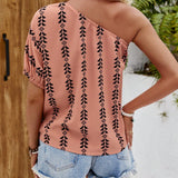 NEW  VCAY Camisa de verano casual para mujeres con diseno asimetrico de cuello y estampado completo