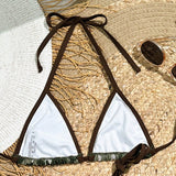 Swim Vcay Top de traje de bano para mujeres con estampado de camuflaje y cuello halter con cordon