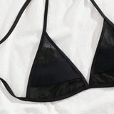 Swim Top de bikini de cuello halter minimalista de unicolor para mujer, ideal para vacaciones de verano en la playa