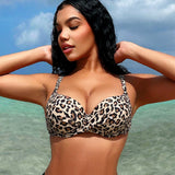 Swim Vcay Top de bikini de camiseta con estampado de leopardo al azar para mujer, adecuado para la playa en verano