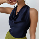 Prive Blusa simple y elegante para mujer con cuello drapeado estilo halter en color albaricoque y corbata