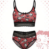 Betty Boop | ROMWE Conjunto de Brasier push up y Tangas, con patron de tiras de foso y encaje, sin cables y con correas ajustables para mujeres