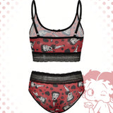 Betty Boop | ROMWE Conjunto de Brasier push up y Tangas, con patron de tiras de foso y encaje, sin cables y con correas ajustables para mujeres