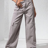 EZwear Jeans holgados de unicolor para mujeres con bolsillos anchos de moda