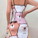 Vestido de dormir de tirantes para mujer con lindo estampado animal