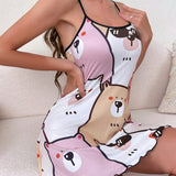 Vestido de dormir de tirantes para mujer con lindo estampado animal