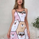 Vestido de dormir de tirantes para mujer con lindo estampado animal