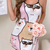 Vestido de dormir de tirantes para mujer con lindo estampado animal