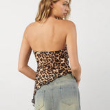 EZwear Top de leopardo asimetrico de verano sin tirantes con dobladillo desigual