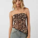 EZwear Top de leopardo asimetrico de verano sin tirantes con dobladillo desigual