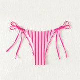 Novedades: Braguitas de bikini de tela de toalla a rayas con corbata para ropa de playa de mujer