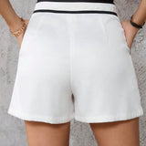 Clasi Shorts casuales para mujer con borde de bloques de color para verano