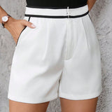 Clasi Shorts casuales para mujer con borde de bloques de color para verano