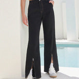 Forever 21 Jeans de pierna ancha informales de estilo vintage con diseno de anilla de metal con cremallera