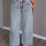 EZwear Jeans para mujer de talle bajo con cierre de cremallera y color liso