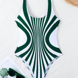 Swim Traje de bano de una pieza para mujer con diseno de moda de bloques de color