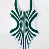 Swim Traje de bano de una pieza para mujer con diseno de moda de bloques de color