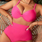 Swim Vcay Conjunto de sujetador de moda y bikini de talla grande de unicolor ideal para vacaciones en la playa