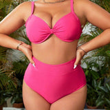 Swim Vcay Conjunto de sujetador de moda y bikini de talla grande de unicolor ideal para vacaciones en la playa