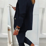 Conjunto simple de blazer y pantalon de manga larga para mujer en unicolor para uso diario