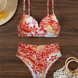 Conjunto de bikini de playa sexy con estampado de moda y push-up de 2 piezas