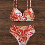 Conjunto de bikini de playa sexy con estampado de moda y push-up de 2 piezas