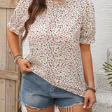 Blusa floral de a grande para mujer con cuello alto y manga corta con volumen y dobladillo acampanado para unas vacaciones de verano coas