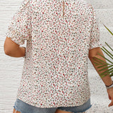 Blusa floral de a grande para mujer con cuello alto y manga corta con volumen y dobladillo acampanado para unas vacaciones de verano coas