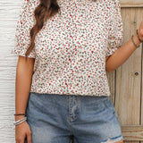 Blusa floral de a grande para mujer con cuello alto y manga corta con volumen y dobladillo acampanado para unas vacaciones de verano coas