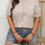 Blusa floral de a grande para mujer con cuello alto y manga corta con volumen y dobladillo acampanado para unas vacaciones de verano coas