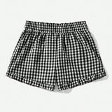 MOD Pantalones cortos informales para mujer con cintura elastica en estampado de cuadros para primavera y verano