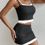 BAE Conjunto de top cami y shorts empalmado en blanco y negro