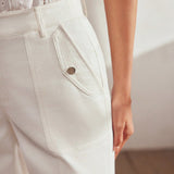 MOTF Classy Pantalones solidos con bolsillo inclinado y costura frontal