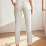 MOTF Classy Pantalones solidos con bolsillo inclinado y costura frontal